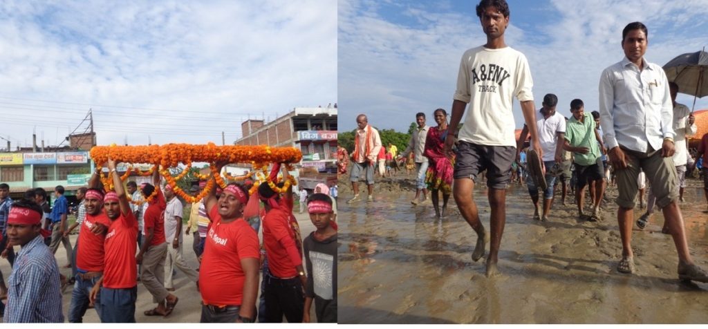 प्रचण्डका लागि ५१ केजीको माला बोकेर गएकाहरु निराश हुँदै हिलोमा डुबेर फर्किए